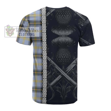 Bell Tartan Cotton T-shirt with Family Crest Cross Sword Thistle Celtic Vibes