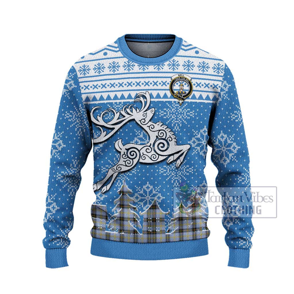 Tartan Vibes Clothing Bell Clan Christmas Ugly Sweater with Tartan and Celtic Raindeer Style