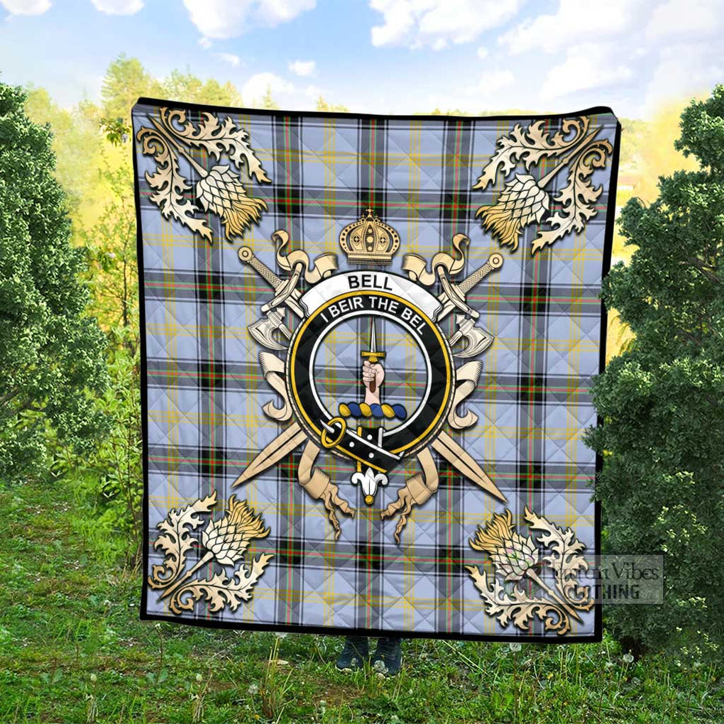 Tartan Vibes Clothing Bell Tartan Quilt with Family Crest and Scottish Golden Courage Shield