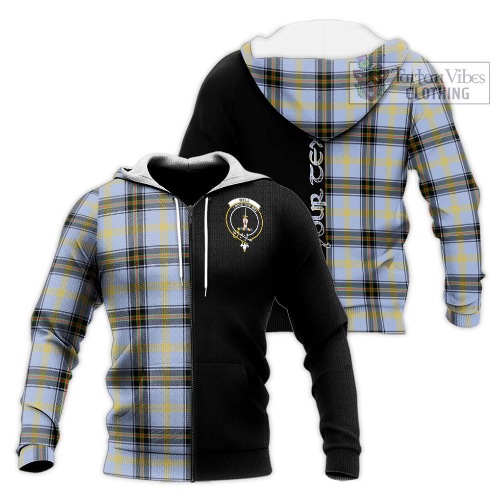 Bell Tartan Knitted Hoodie with Family Crest and Half Of Me Style Unisex Knitted Zip Hoodie - Tartanvibesclothing Shop