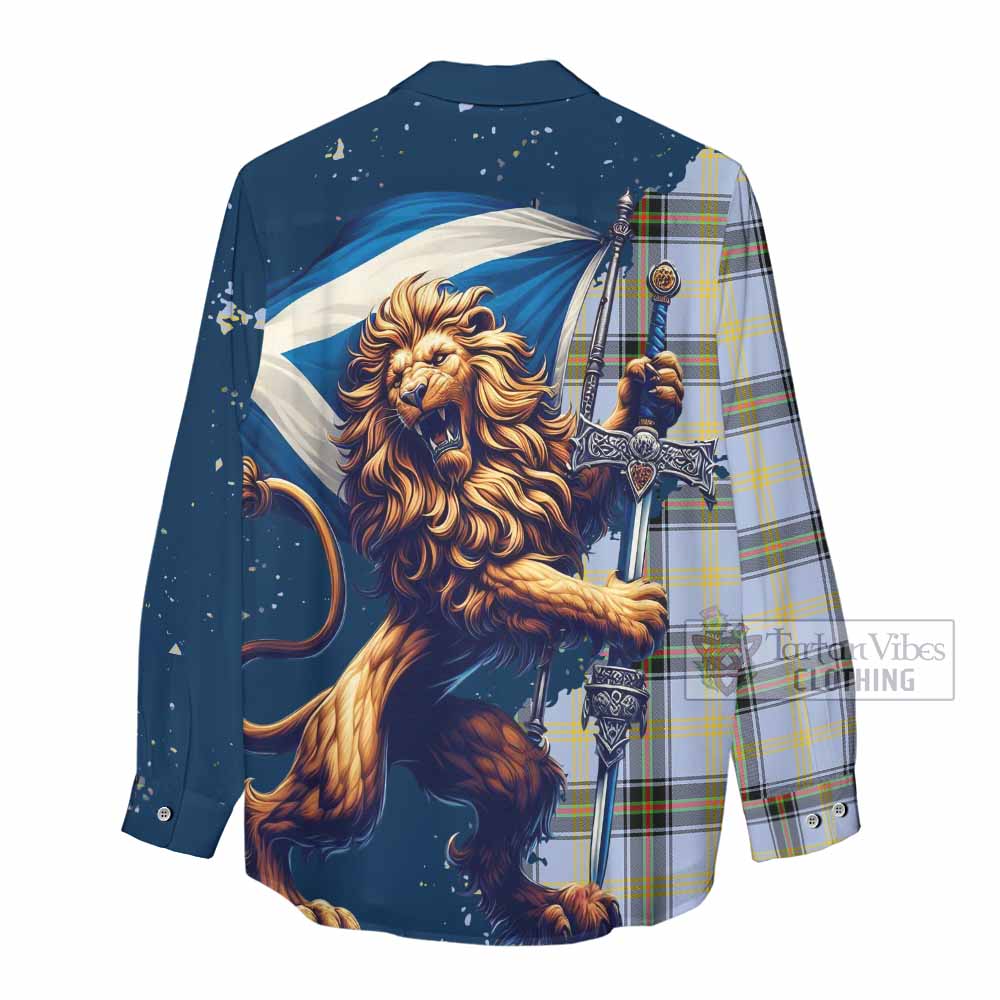 Tartan Vibes Clothing Bell Tartan Family Crest Women's Casual Shirt with Scottish Majestic Lion