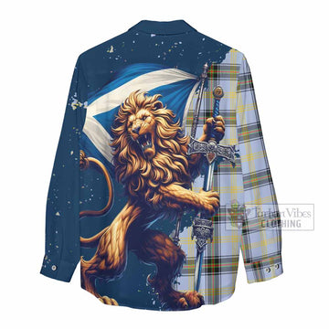 Bell Tartan Family Crest Women's Casual Shirt with Scottish Majestic Lion