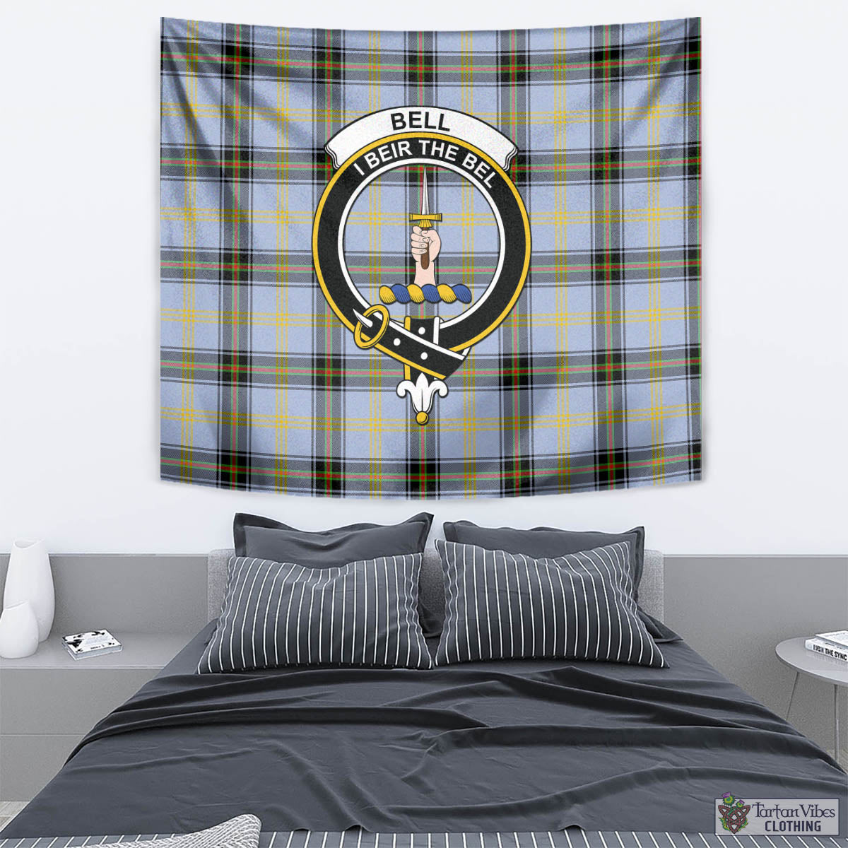 Tartan Vibes Clothing Bell Tartan Tapestry Wall Hanging and Home Decor for Room with Family Crest