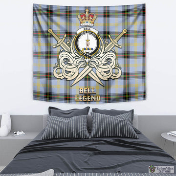 Bell Tartan Tapestry with Clan Crest and the Golden Sword of Courageous Legacy