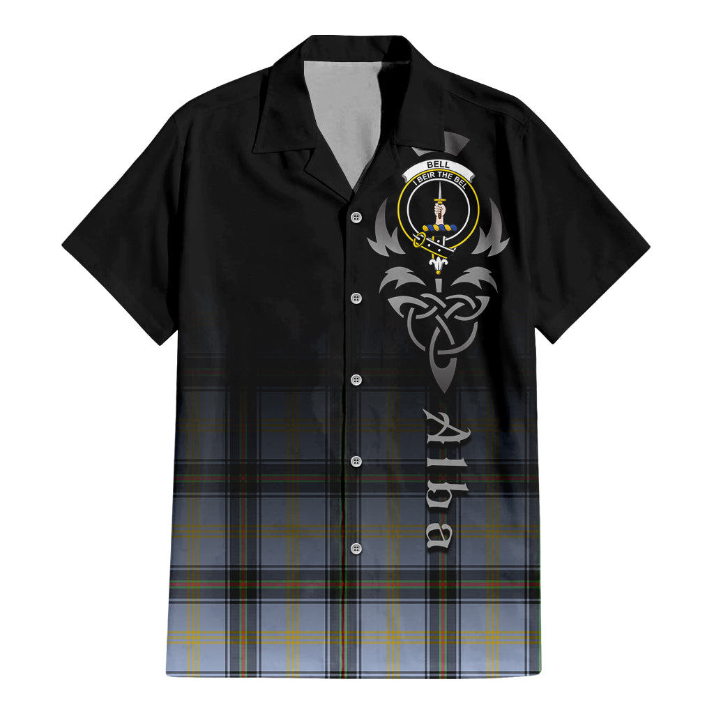 Tartan Vibes Clothing Bell Tartan Short Sleeve Button Up Featuring Alba Gu Brath Family Crest Celtic Inspired