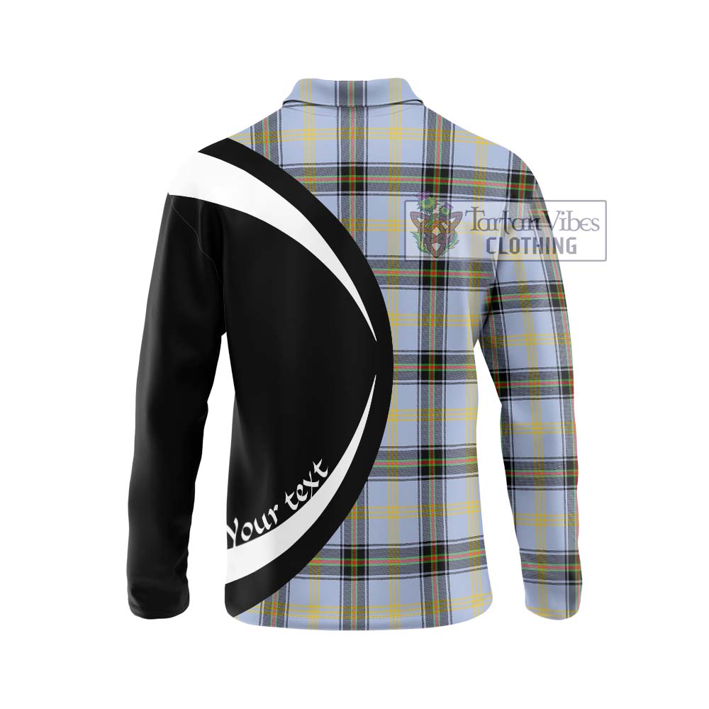 Bell Tartan Long Sleeve Polo Shirt with Family Crest Circle Style - Tartan Vibes Clothing