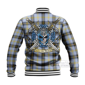 Bell Tartan Baseball Jacket with Family Crest Celtic Skull Style