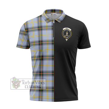 Bell Tartan Zipper Polo Shirt with Family Crest and Half Of Me Style