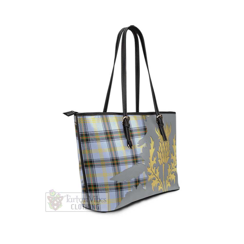 Bell Tartan Leather Tote Bag Gold Thistle Style - Tartan Vibes Clothing