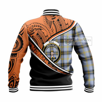 Bell Crest Tartan Baseball Jacket with Polynesian Vibes Style - Orange Version