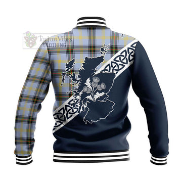 Bell Tartan Baseball Jacket Featuring Thistle and Scotland Map