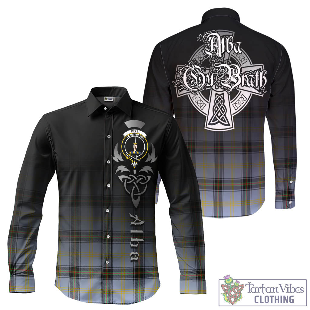 Tartan Vibes Clothing Bell Tartan Long Sleeve Button Up Featuring Alba Gu Brath Family Crest Celtic Inspired