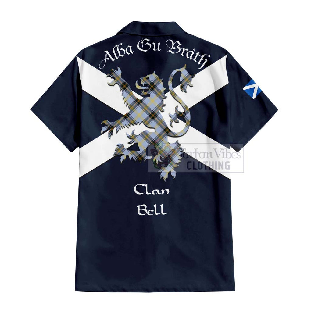 Tartan Vibes Clothing Bell Tartan Lion Rampant Short Sleeve Button Shirt – Proudly Display Your Heritage with Alba Gu Brath and Clan Name