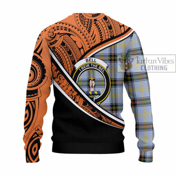 Bell Crest Tartan Knitted Sweater with Polynesian Vibes Style - Orange Version