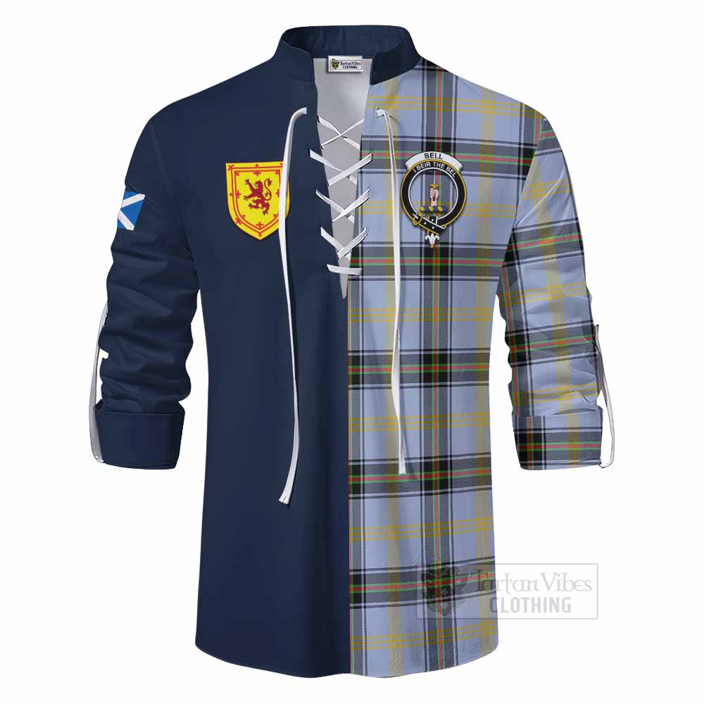 Bell Tartan Ghillie Kilt Shirt Alba with Scottish Lion Royal Arm Half Style