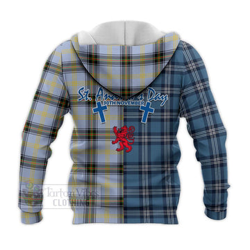 Bell Tartan Knitted Hoodie Happy St. Andrew's Day Half Tartan Style