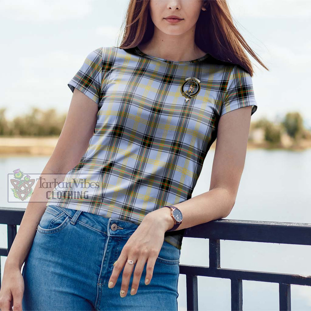 Bell Tartan Cotton T-Shirt with Family Crest Women's Shirt - Tartanvibesclothing Shop