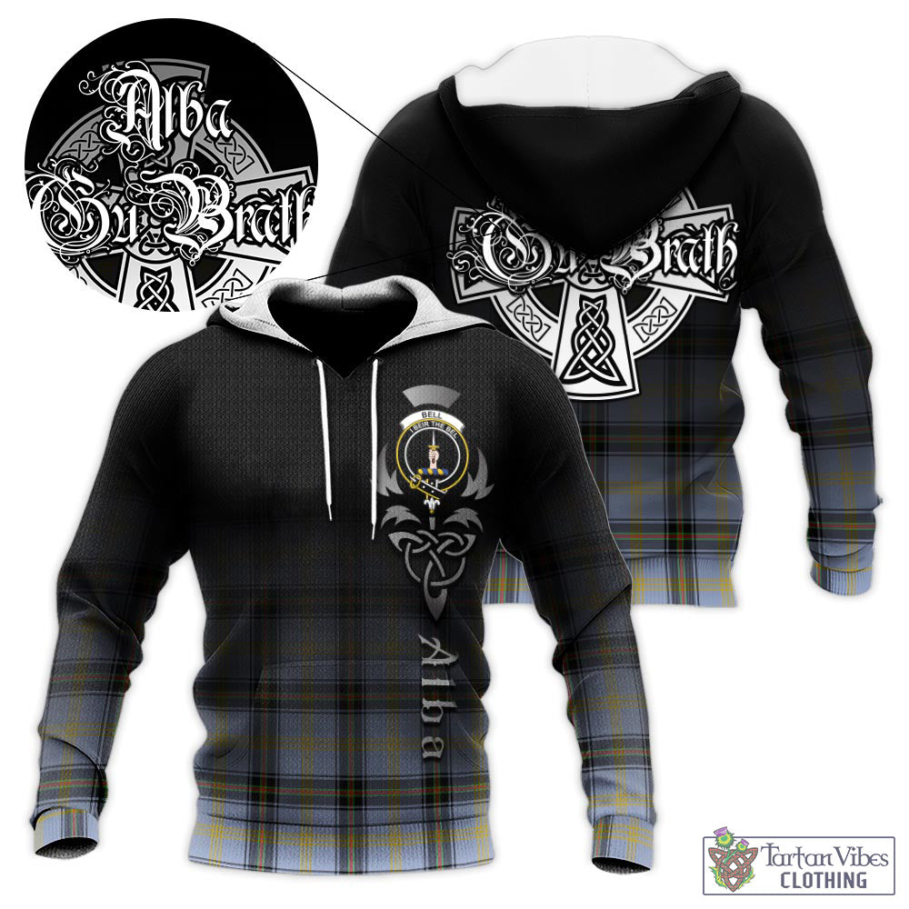 Tartan Vibes Clothing Bell Tartan Knitted Hoodie Featuring Alba Gu Brath Family Crest Celtic Inspired