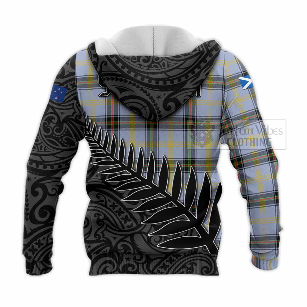 Tartan Vibes Clothing Bell Crest Tartan Knitted Hoodie with New Zealand Silver Fern Half Style