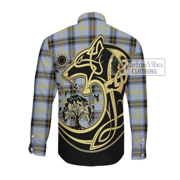 Bell Tartan Long Sleeve Button Shirt with Family Crest Celtic Wolf Style Men's Shirt - Tartan Vibes Clothing