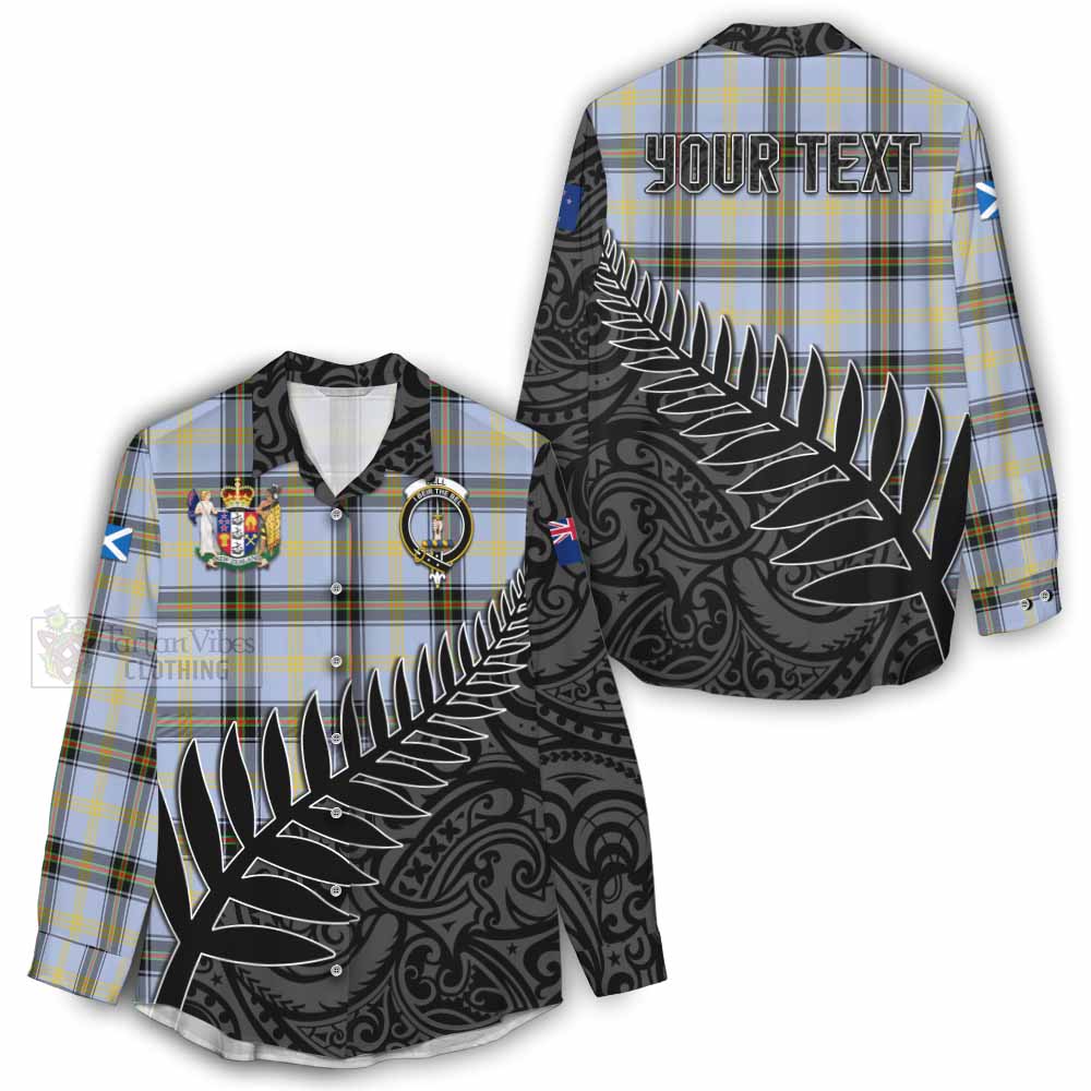 Tartan Vibes Clothing Bell Crest Tartan Women's Casual Shirt with New Zealand Silver Fern Half Style