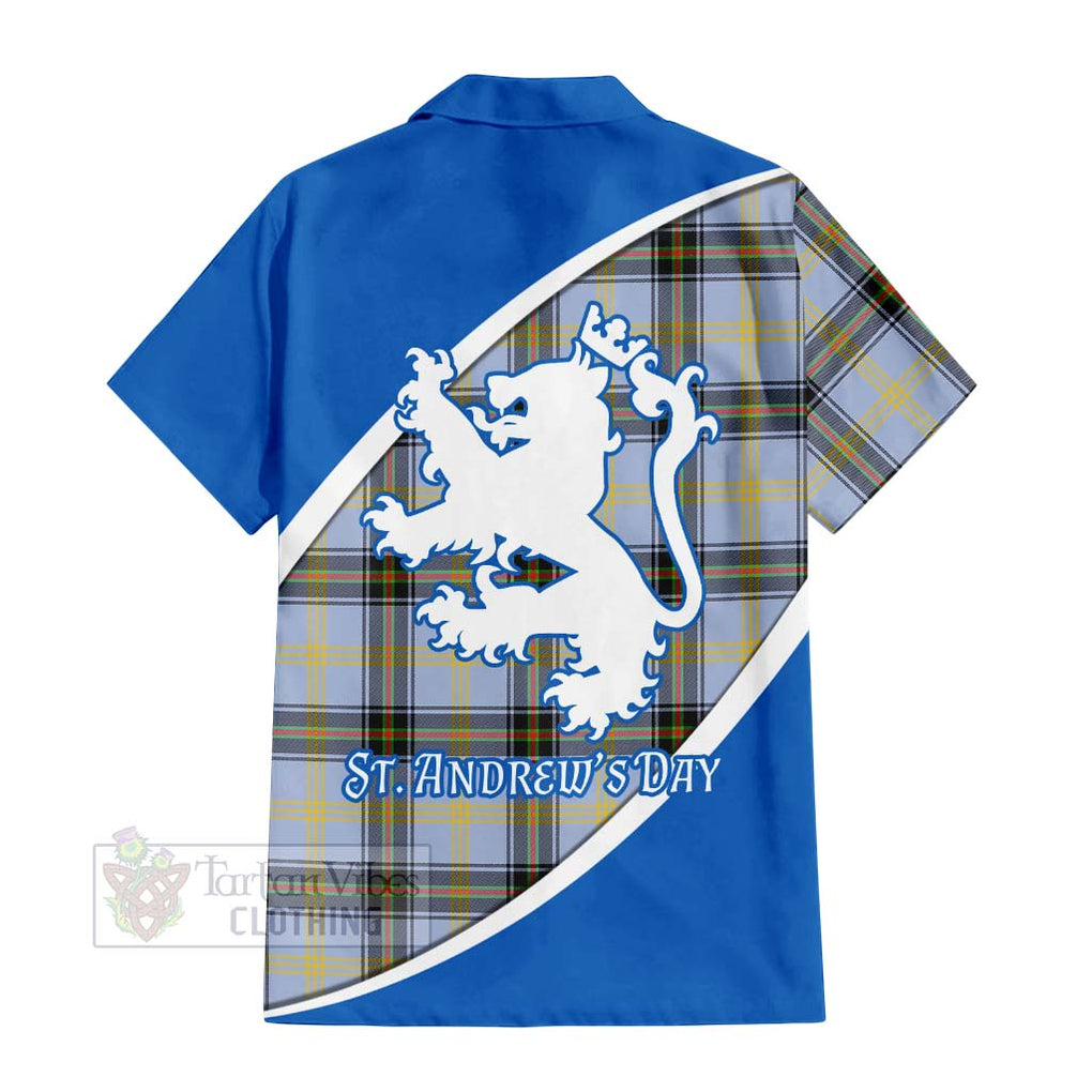 Tartan Vibes Clothing Bell Family Crest Tartan Short Sleeve Button Shirt Celebrate Saint Andrew's Day in Style