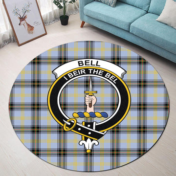 Bell Tartan Round Rug with Family Crest