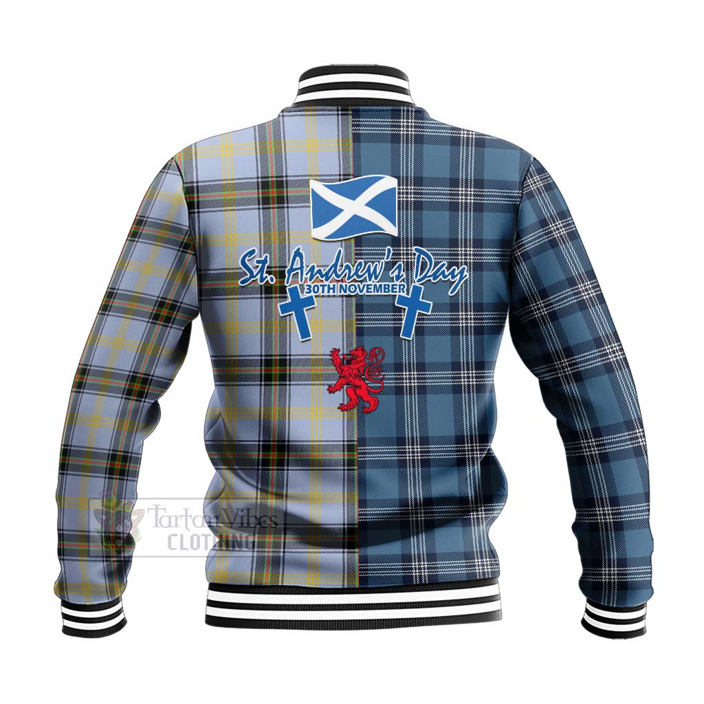 Tartan Vibes Clothing Bell Tartan Baseball Jacket Happy St. Andrew's Day Half Tartan Style