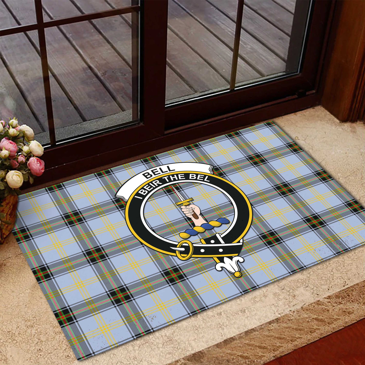Bell Tartan Rubber Doormat with Family Crest - Tartan Vibes Clothing