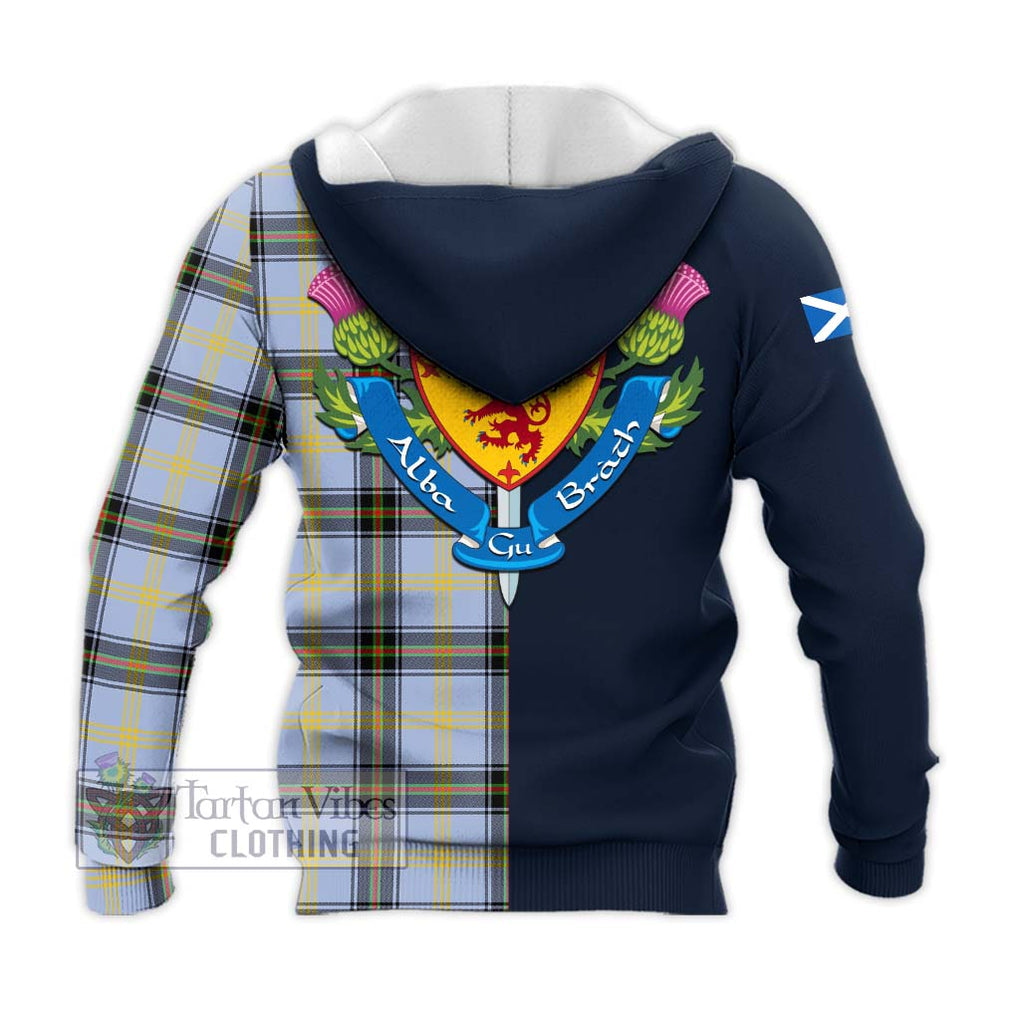 Tartan Vibes Clothing Bell Tartan Knitted Hoodie with Scottish Lion Royal Arm Half Style