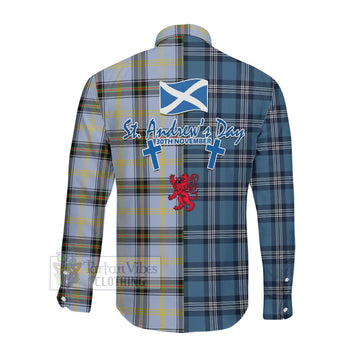 Bell Tartan Long Sleeve Button Shirt Happy St. Andrew's Day Half Tartan Style Men's Shirt - Tartan Vibes Clothing