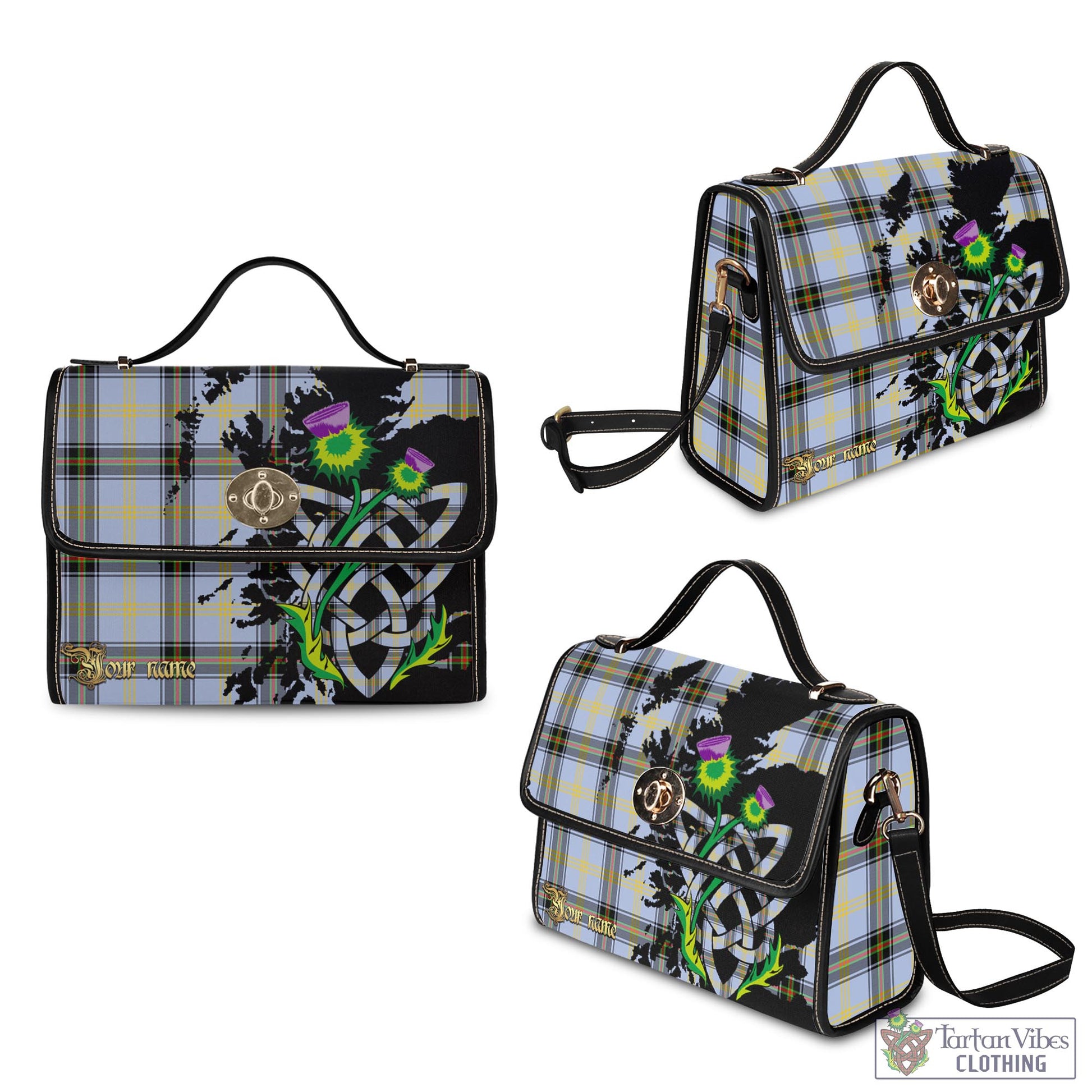 Tartan Vibes Clothing Bell Tartan Waterproof Canvas Bag with Scotland Map and Thistle Celtic Accents