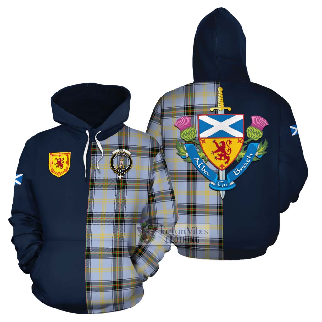 Tartan Vibes Clothing Bell Tartan Cotton Hoodie Alba with Scottish Lion Royal Arm Half Style