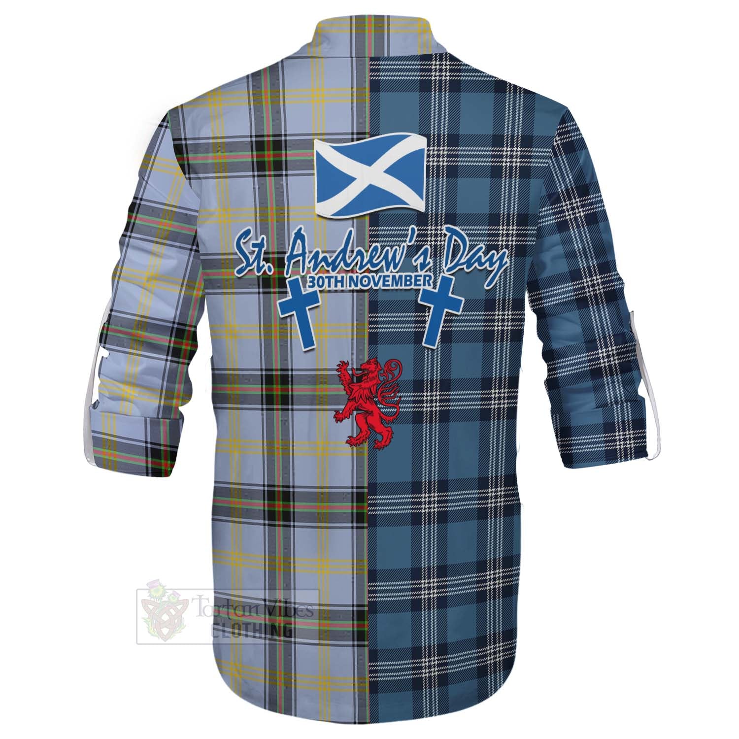 Tartan Vibes Clothing Bell Tartan Ghillie Kilt Shirt Happy St. Andrew's Day Half Tartan Style