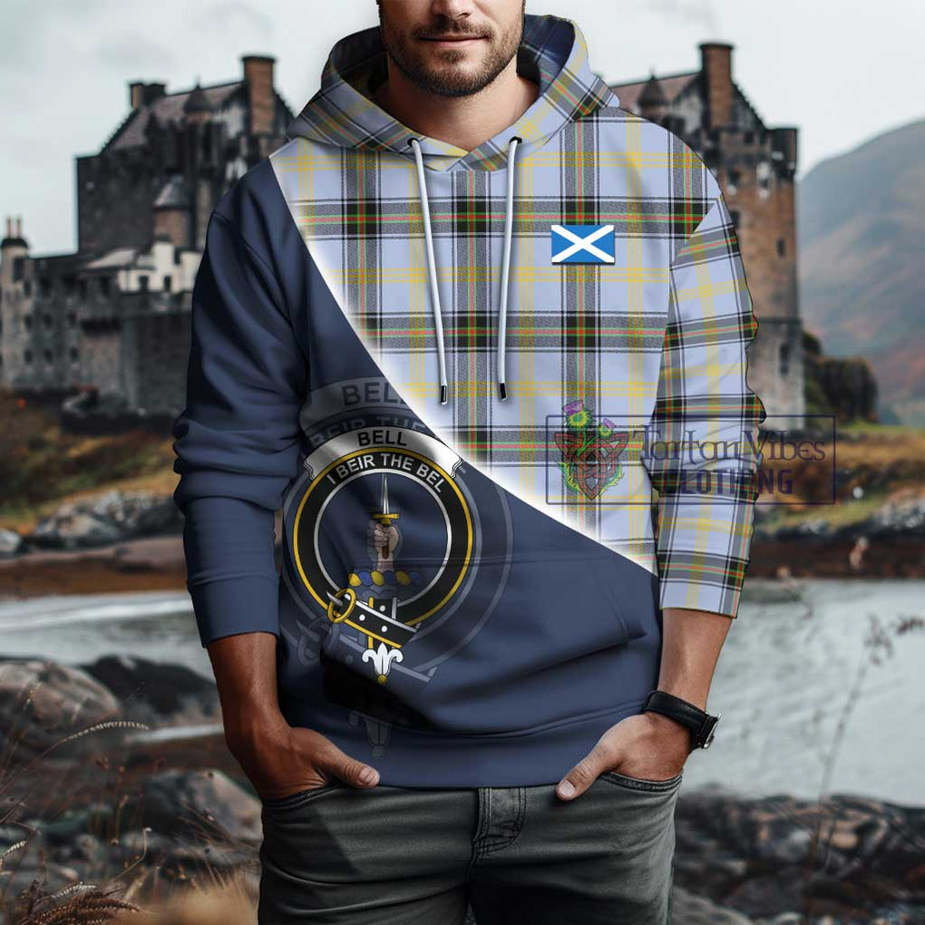 Bell Tartan Hoodie with Personalised National Flag and Family Crest Half Style - Tartanvibesclothing Shop