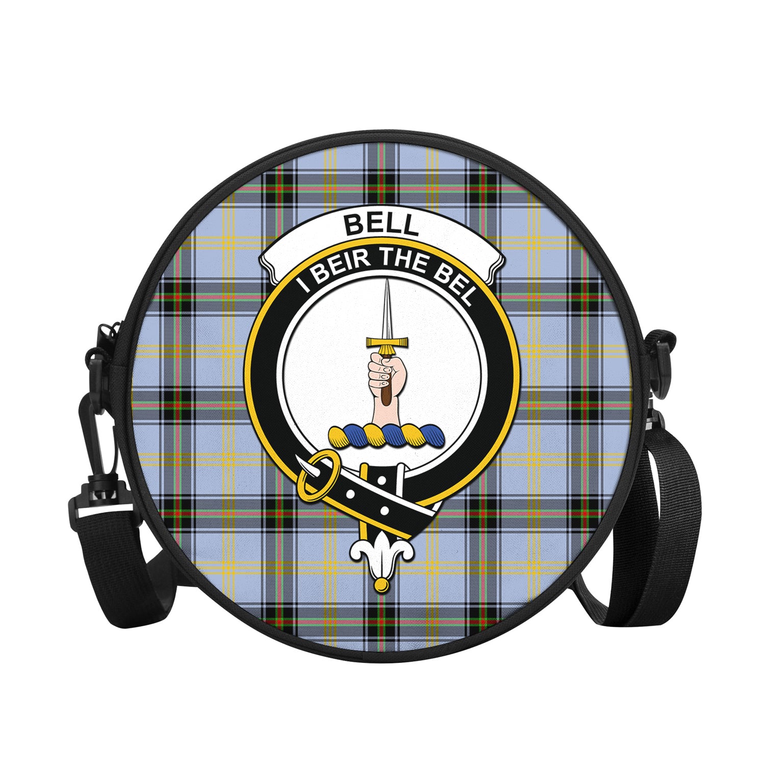 Bell Tartan Round Satchel Bags with Family Crest - Tartanvibesclothing