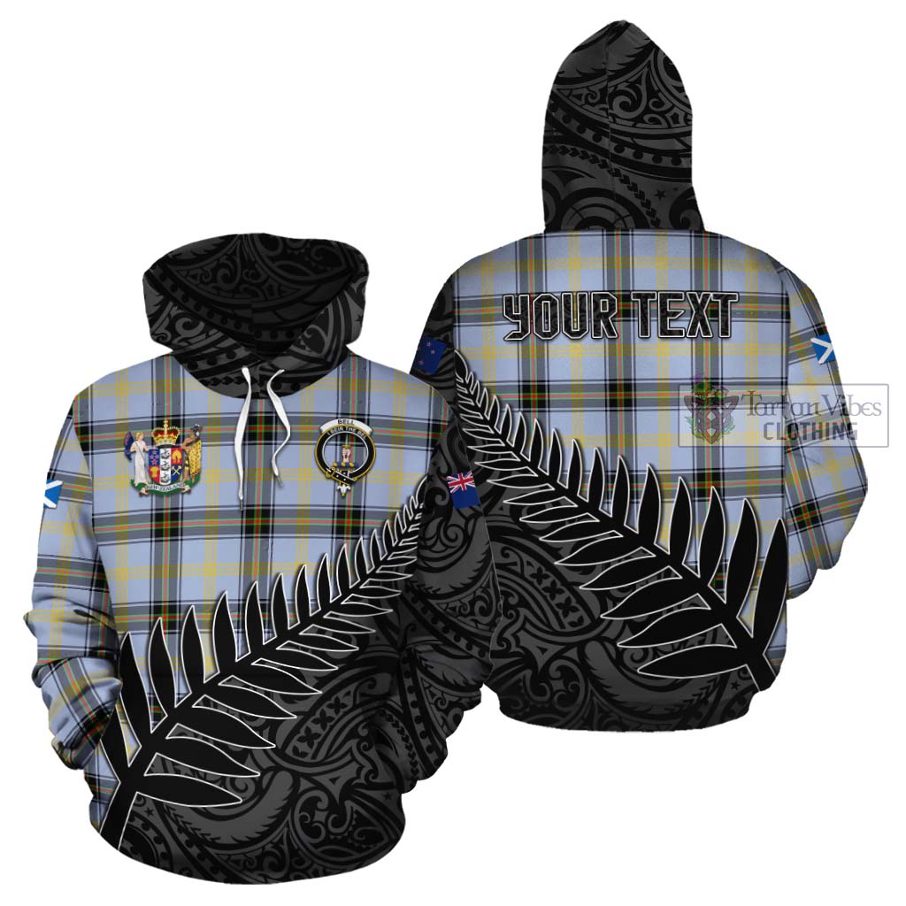 Tartan Vibes Clothing Bell Crest Tartan Cotton Hoodie with New Zealand Silver Fern Half Style