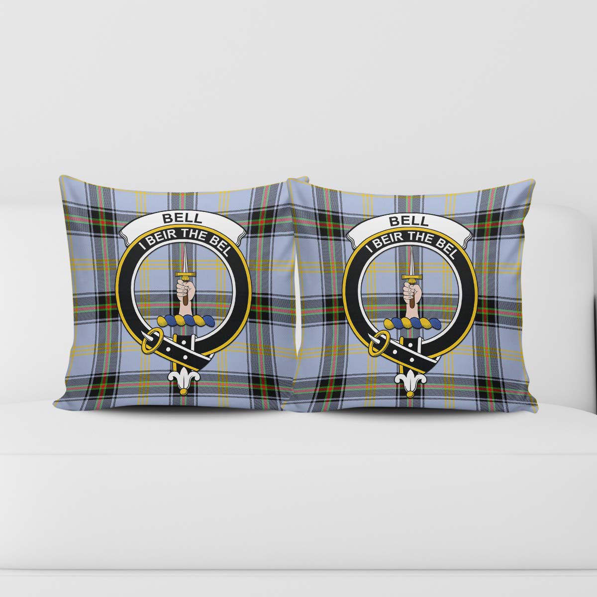 Bell Tartan Pillow Cover with Family Crest - Tartanvibesclothing