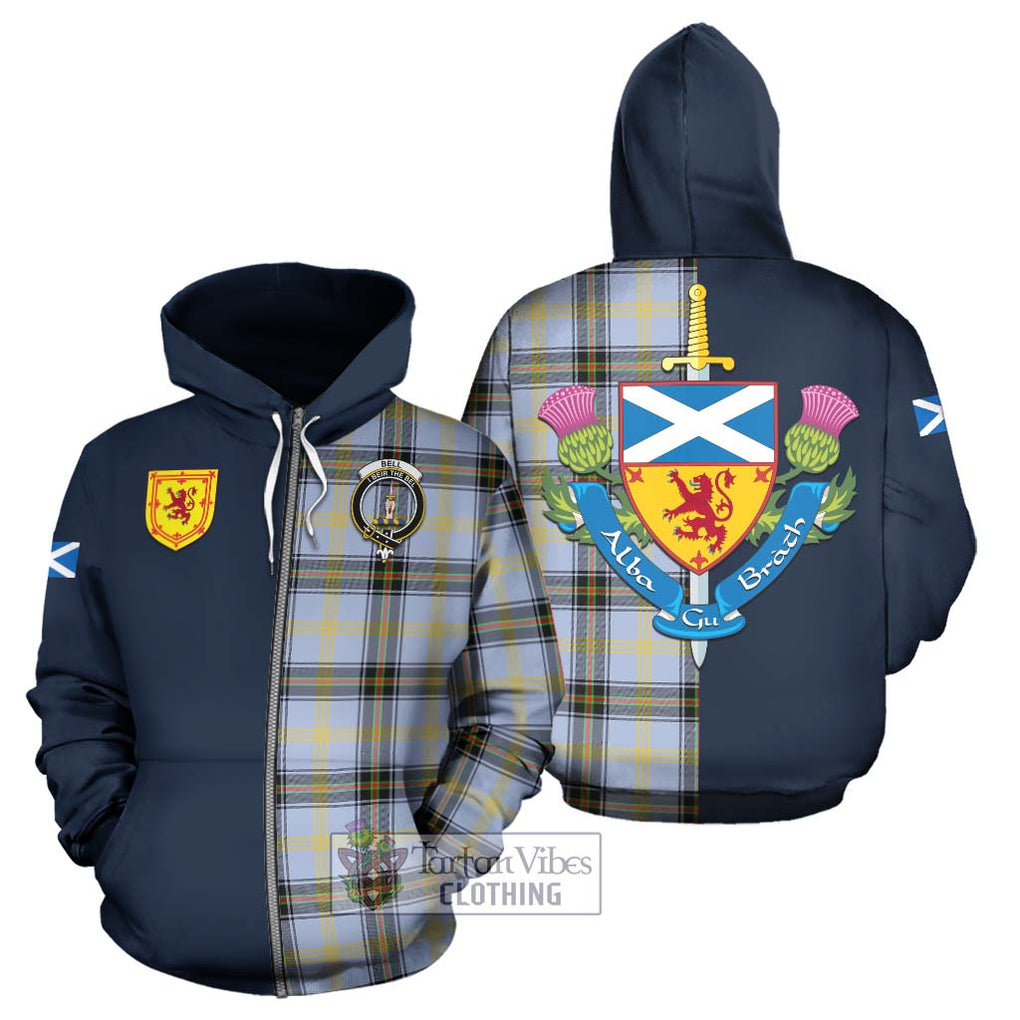 Tartan Vibes Clothing Bell Tartan Hoodie with Scottish Lion Royal Arm Half Style