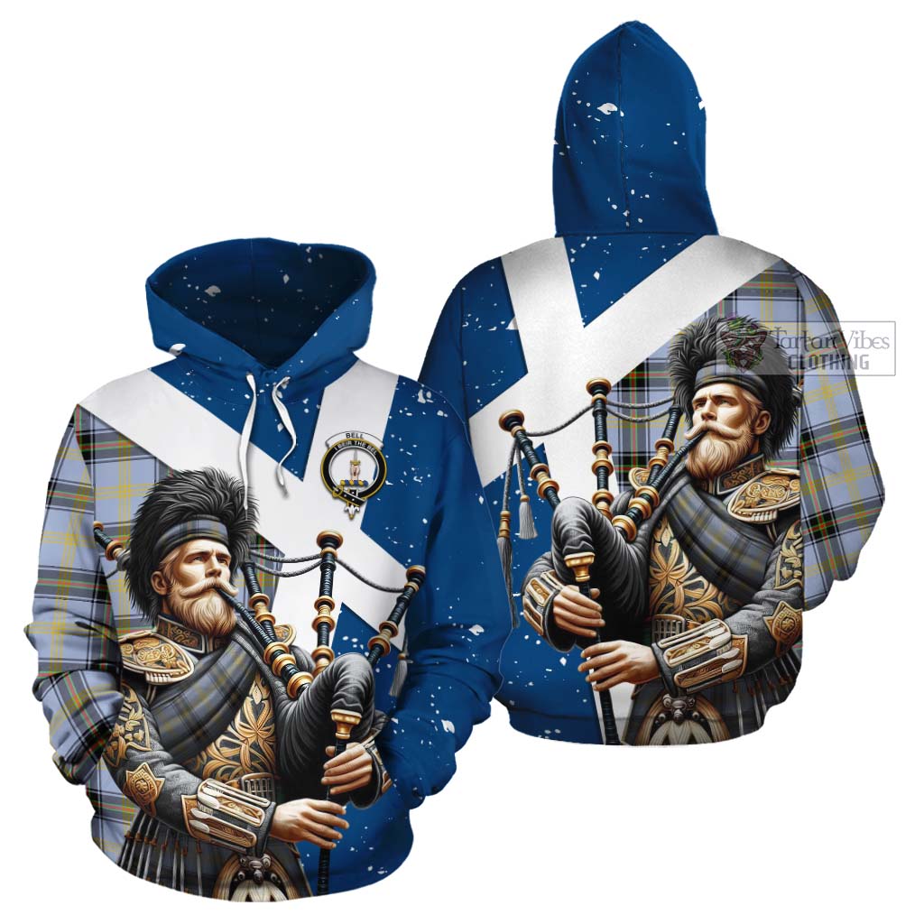 Tartan Vibes Clothing Bell Tartan Cotton Hoodie with Family Crest Scottish Bagpiper Vibes