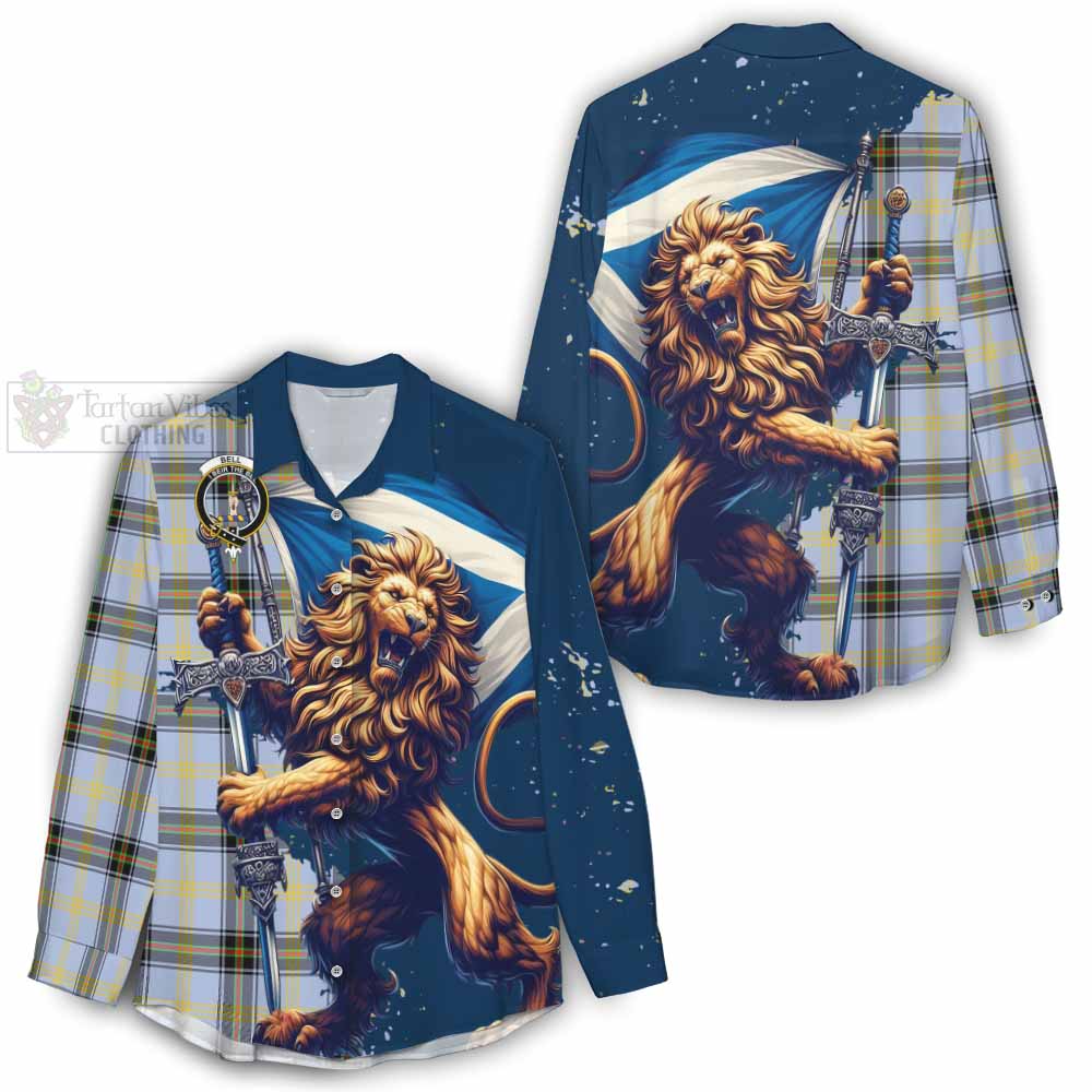 Tartan Vibes Clothing Bell Tartan Family Crest Women's Casual Shirt with Scottish Majestic Lion