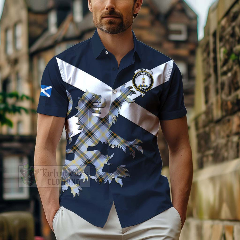 Tartan Vibes Clothing Bell Tartan Lion Rampant Short Sleeve Button Shirt – Proudly Display Your Heritage with Alba Gu Brath and Clan Name