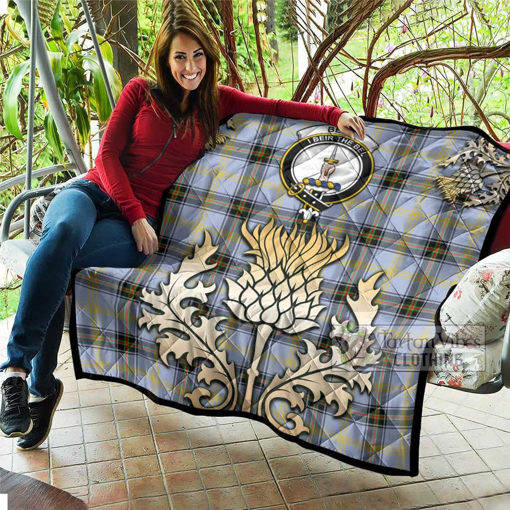 Tartan Vibes Clothing Bell Tartan Quilt with Family Crest and Golden Thistle Style