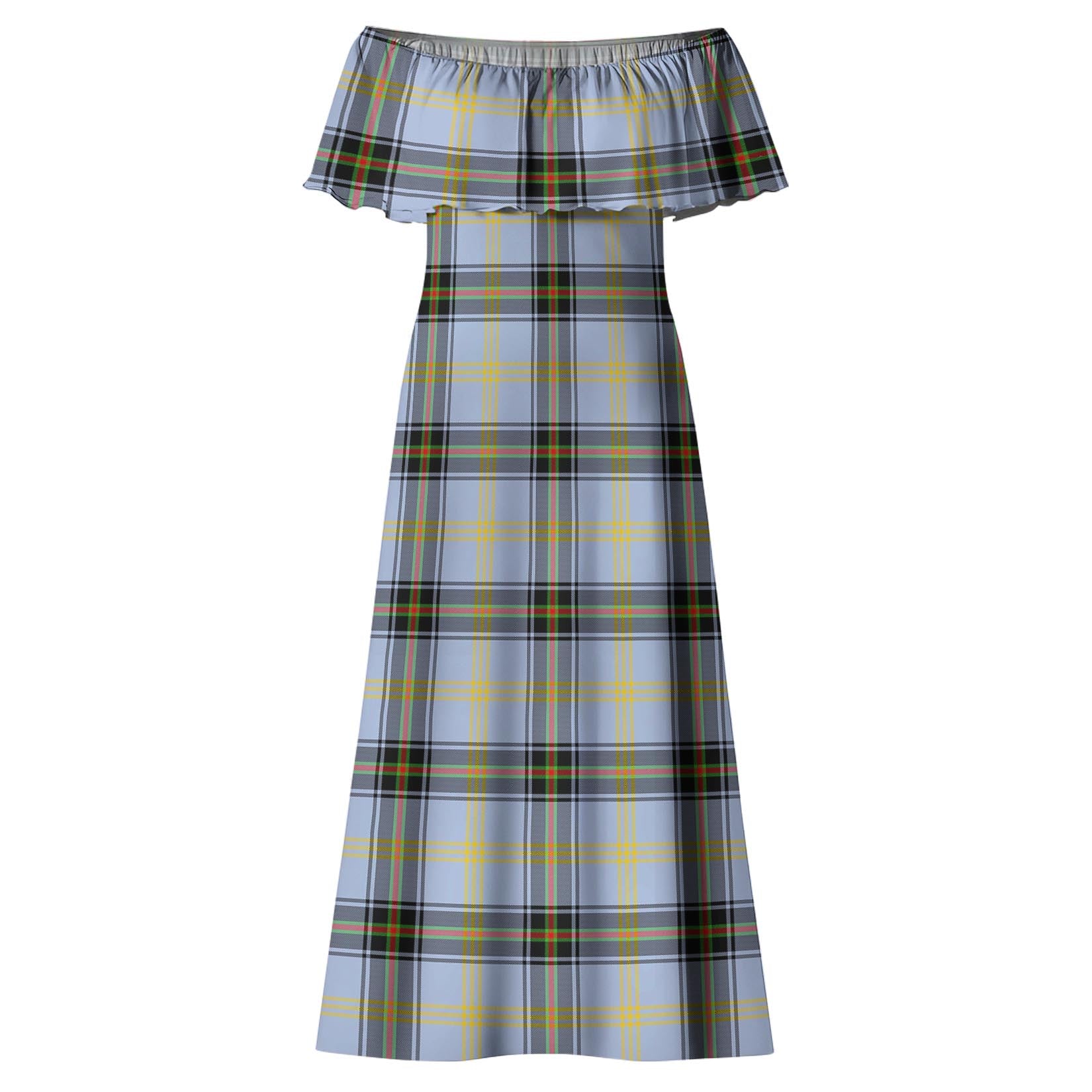 Bell Tartan Off Shoulder Long Dress - Tartanvibesclothing