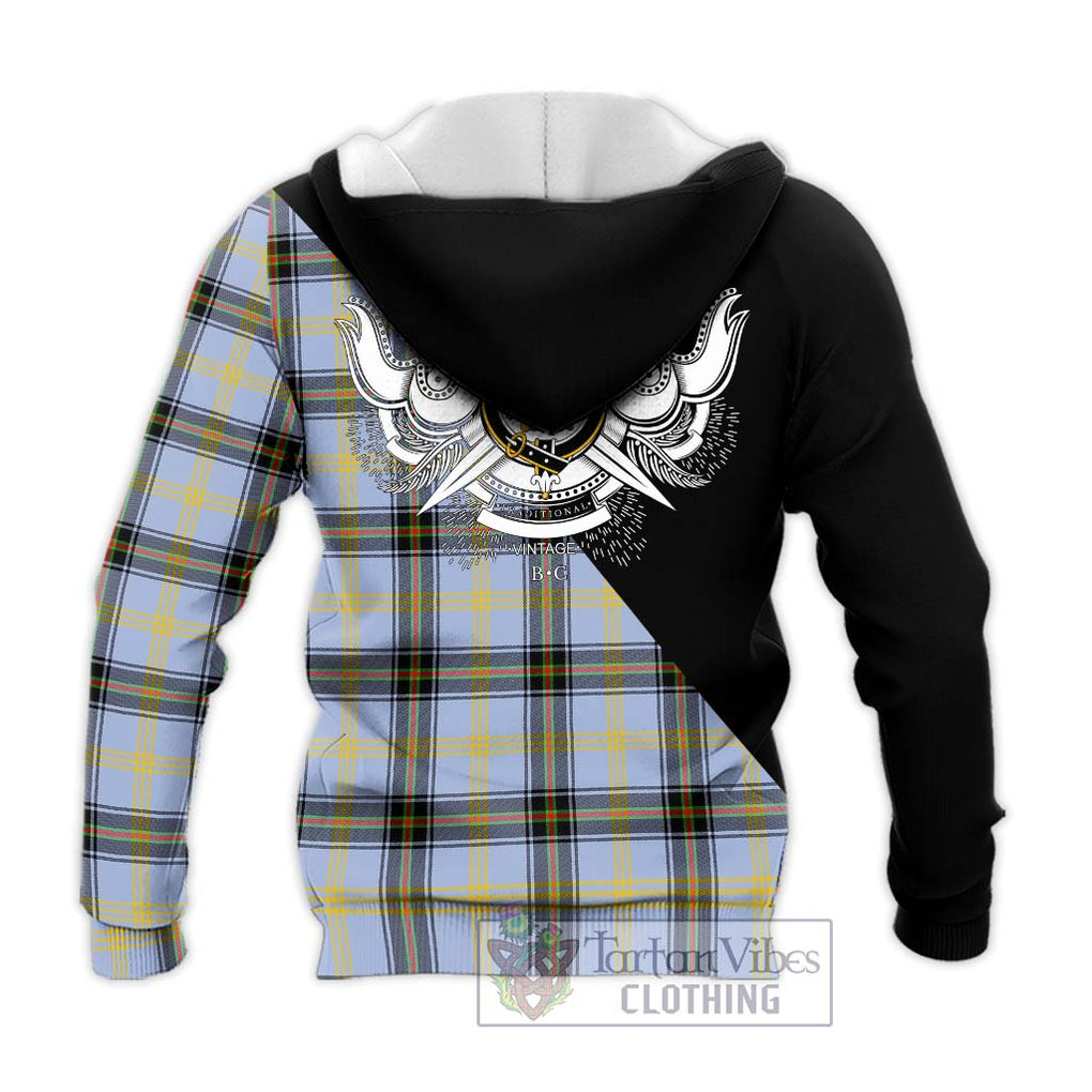 Bell Tartan Knitted Hoodie with Family Crest and Military Logo Style - Tartanvibesclothing Shop