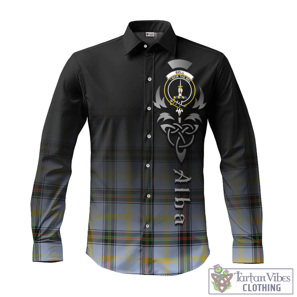 Tartan Vibes Clothing Bell Tartan Long Sleeve Button Up Featuring Alba Gu Brath Family Crest Celtic Inspired