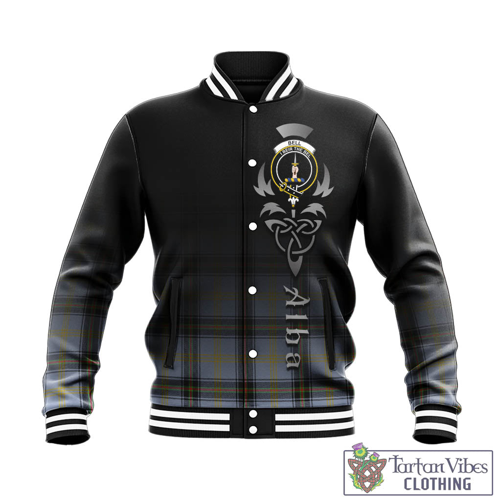 Tartan Vibes Clothing Bell Tartan Baseball Jacket Featuring Alba Gu Brath Family Crest Celtic Inspired