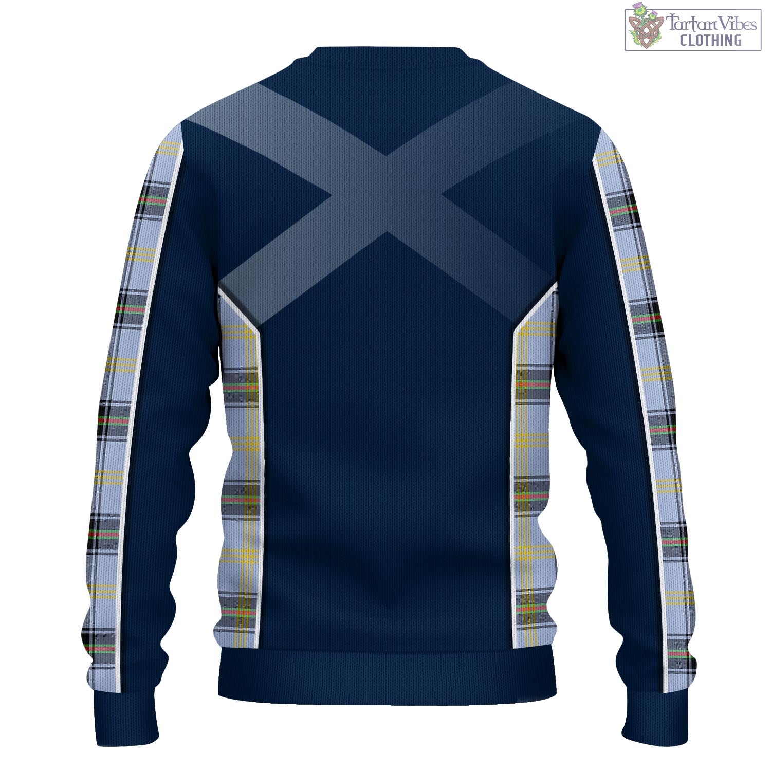 Tartan Vibes Clothing Bell Tartan Knitted Sweatshirt with Family Crest and Scottish Thistle Vibes Sport Style