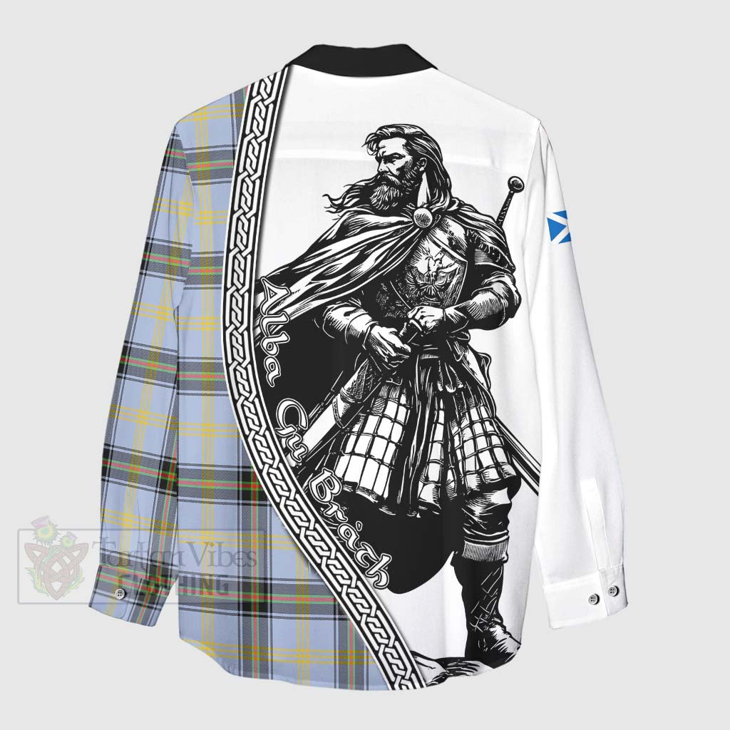 Tartan Vibes Clothing Bell Tartan Clan Crest Women's Casual Shirt with Highlander Warrior Celtic Style