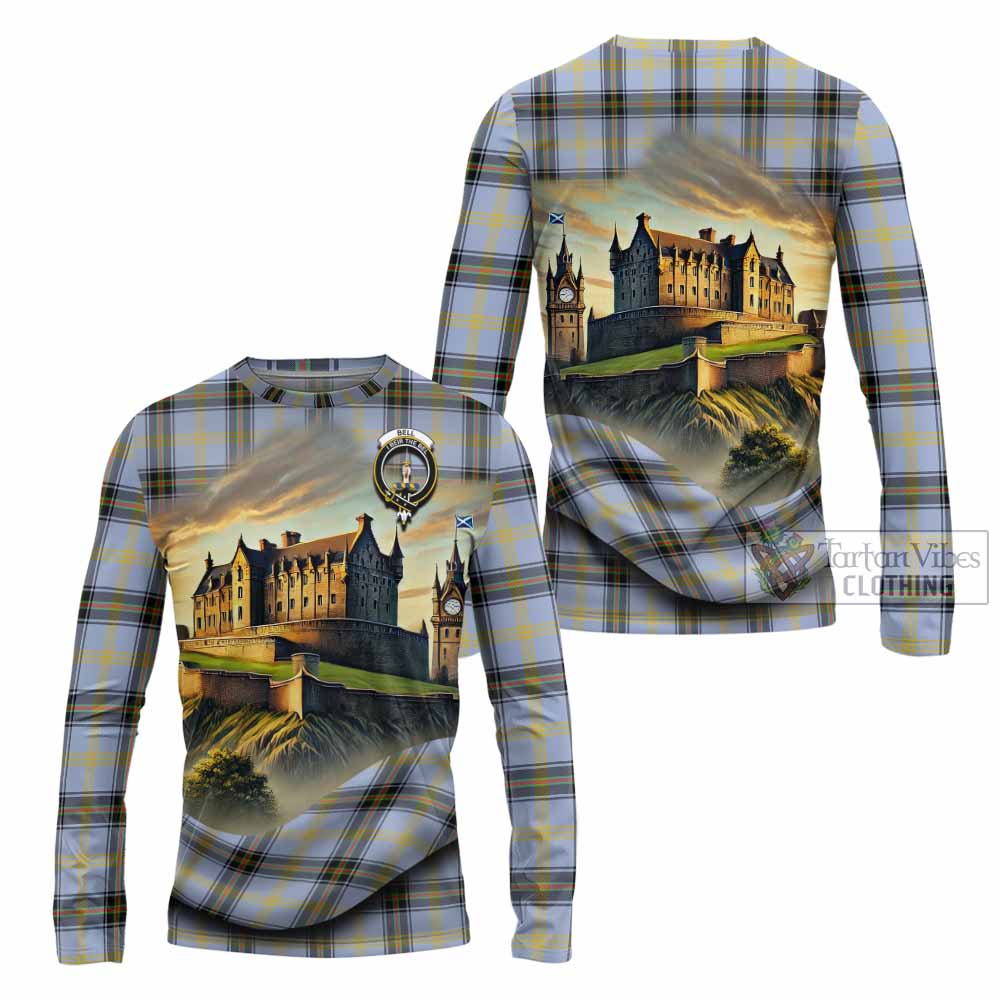 Bell Tartan Family Crest Long Sleeve T-Shirt with Scottish Ancient Castle Style - Tartan Vibes Clothing